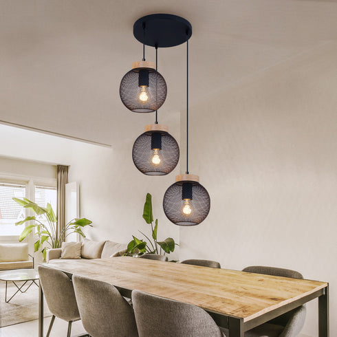 Astrid Industrielle Pendelleuchte – Metall & Holz 3-Brenner