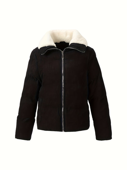 Winter Damenjacke Corduroy mit Lammfellkragen – Kurz & stylisch