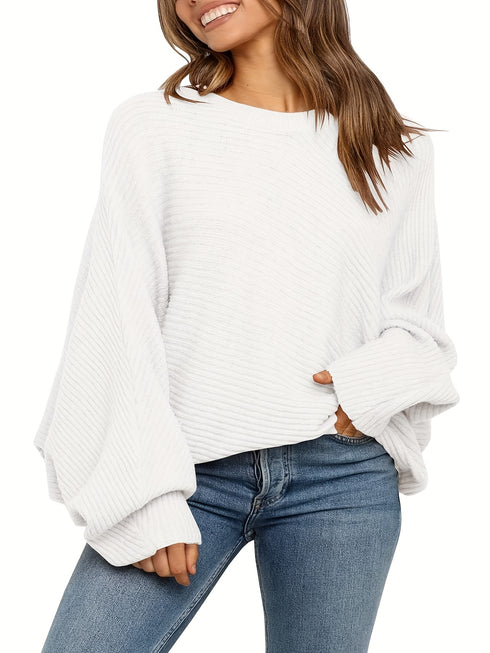 DAMEN PULLOVER | OVERSIZED STRICKPULLOVER MIT BATWING-ÄRMELN RUNDHALS