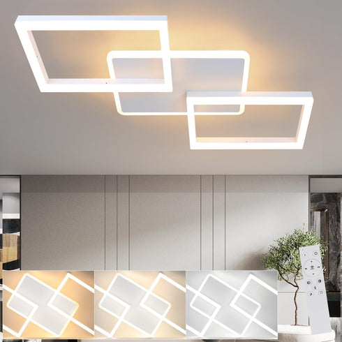 GlowDeck LED Deckenlampe Dimmbar 48W – Moderne quadratische Deckenleuchte mit Fernbedienung für Wohnzimmer, Schlafzimmer, Küche und Esszimmer – Metall Schwarz/Weiß