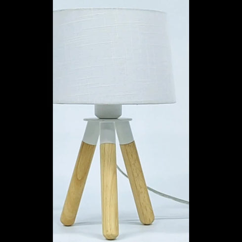Holz-Dreibein Tischlampe 35 cm mit Stoffschirm E27