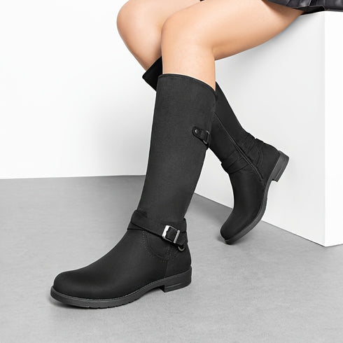 DAMEN KNIEHOHE STIEFEL – SCHNALLENRIEMEN LANGE FREIZEITSTIEFEL