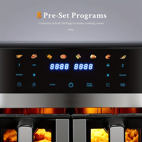 ThermoKorb 9L Dual-Zonen Heißluftfritteuse – 8 Programme, LED-Timer, Antihaftbeschichtung, Sichtfenster