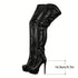 Damen Plateau Overknee Stiefel mit Stiletto-Absatz und Nieten – Trendige High Heel Langschaft-Boots