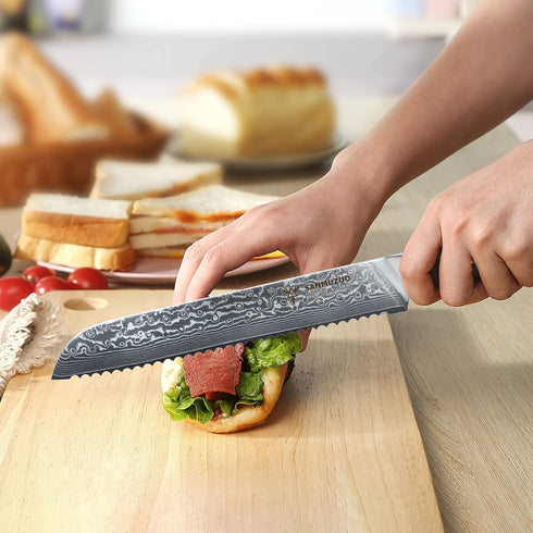Kiwami 20.5cm Damast-Brotmesser VG10-Kern & Harzgriff | Shiraki