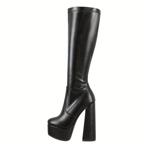 Serafina Damen Stretch-Stiefel mit Blockabsatz und Reißverschluss