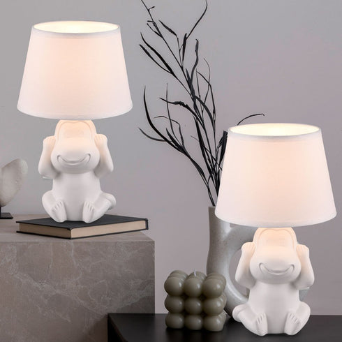 Keramik-Tischlampe für Kinderzimmer | Nachtlicht mit Stoffschirm dekorative Tierlampe