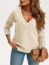 Damen PulloverLangarm V-Ausschnitt Lockere Einfarbige Pullover