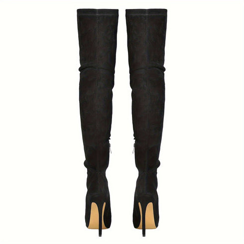 Damen Überknee Stiletto Stiefel mit Spitzem Zeh und Reißverschluss