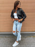 DAMEN KURZE BIKERJACKE AUS KUNSTLEDER | MIT STEHKRAGEN