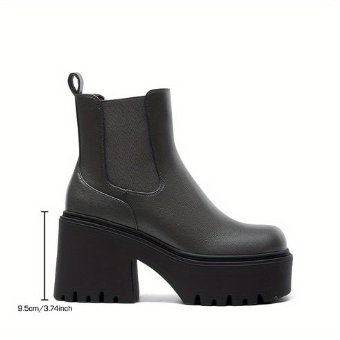 Damen-Slip-On-Stiefel mit klobiger Plateausohle | rutschfeste TPR-Sohle