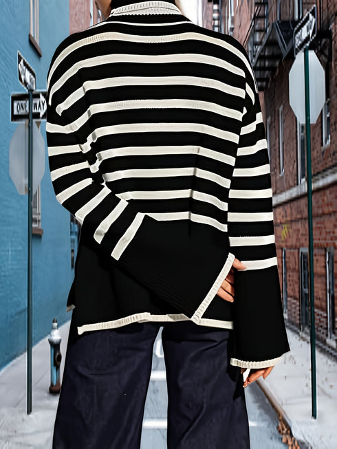 Übergroßer Damen Rollkragenpullover mit Streifen Pullover
