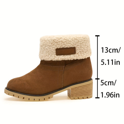 Cowboystiefel runder Winterkappe Plüschkragen für Damen | gepolsterte Innensohle