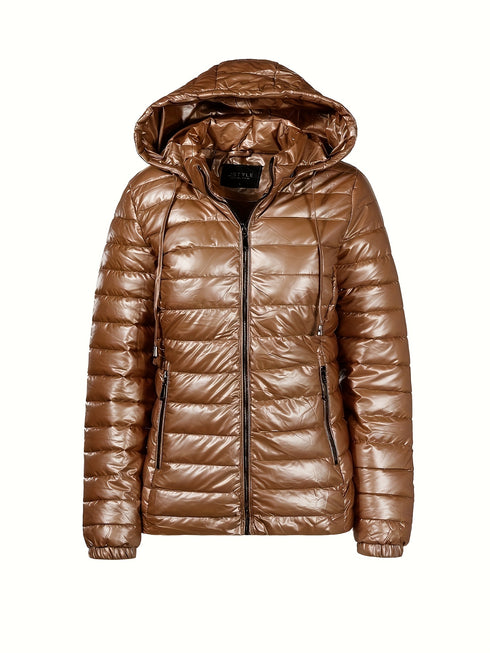 Damenjacke Glanz – kurze Kapuzenjacke in Braun