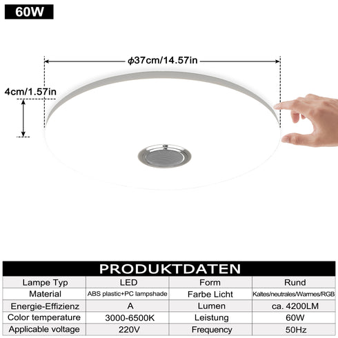LED Deckenleuchte RGB dimmbar mit Lautsprecher & Fernbedienung