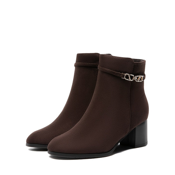 ELEGANTE BRAUNE DAMEN-STIEFELETTEN MIT SEITLICHEM REISSVERSCHLUSS FÜR PARTY, TANZ & EINKAUFEN