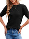 SCHWARZER DAMENPULLOVER | WEICHER MITTELSTARKER STRETCH-RUNDHALSPULLOVER
