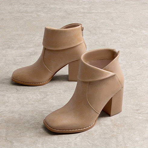 DAMEN KNÖCHELSTIEFEL MIT QUADRATISCHER SPITZE - BLOCKABSATZ-BOOTIES