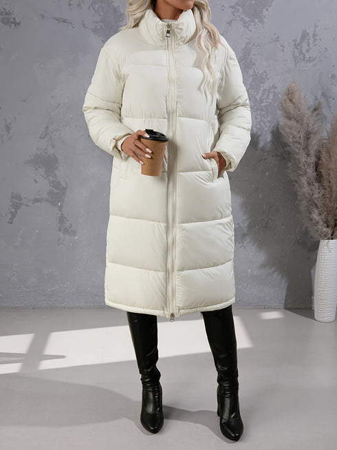 DAMEN-WINTERMANTEL JACKE – LANGER MIT KUNSTPELZKRAGEN REISSVERSCHLUSS