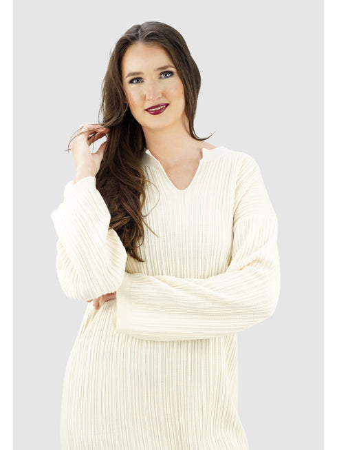 Rippstrick Maxi WinterKleid Damen | V-Ausschnitt & Langarm