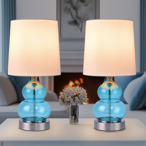 Glas-Kürbis Schreibtischlampe 44 cm Leinenschirm beige
