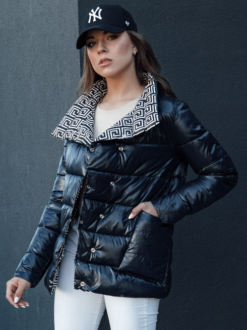 Doppelseitige Damen Steppjacke | geometrischer Print & Wendefunktion