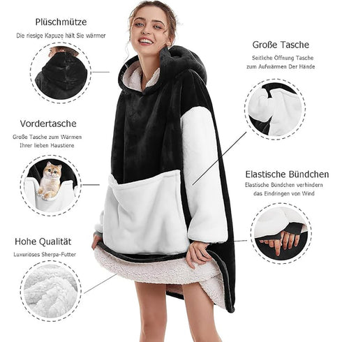 Übergroße Kapuzendecke mit Ärmeln und Taschen | Flauschige Pulloverdecke