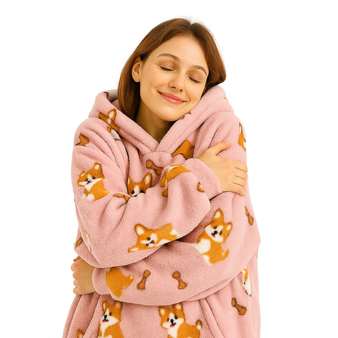 Übergroßer Plüsch-Hoodie-Bademantel | Ultraweicher Deckenmantel mit Kapuze