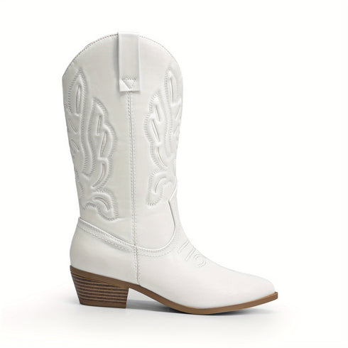 DAMEN COWBOY-STIEFEL - MID-CALF COWGIRL BOOTS MIT DEKORATIVEN NÄHTEN