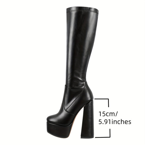 Serafina Damen Stretch-Stiefel mit Blockabsatz und Reißverschluss