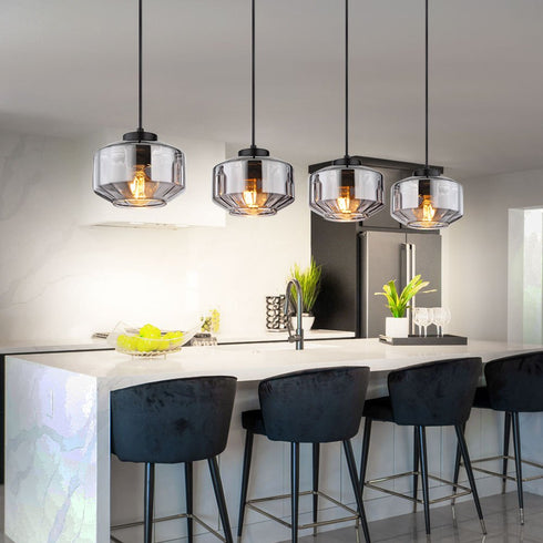 Solveig Esstisch Hängelampe Schwarz 3-flammig Rauchglas Modern E27