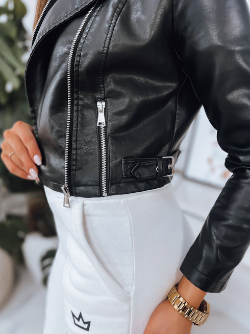 Kurze Bikerjacke mit Reißverschlüssen Damen Kunstlederjacke