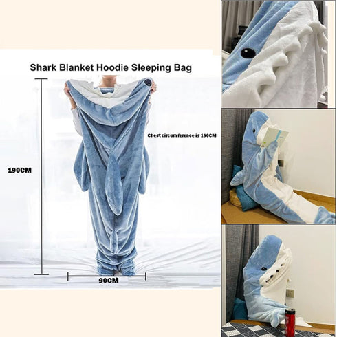 Gemütliche Shark Hoodie Decke | weiche Kapuzendecke mit Schwanz