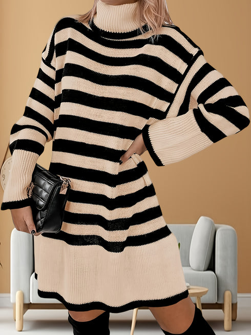 Rollkragen-Strickkleid | Knielanges Winterkleid mit lockerer Passform