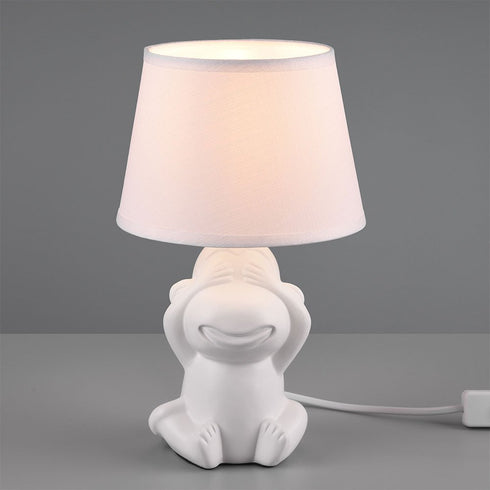 Tischlampe weiß – Nachtlicht Keramik mit Stoffschirm für Kinderzimmer Schlafzimmer