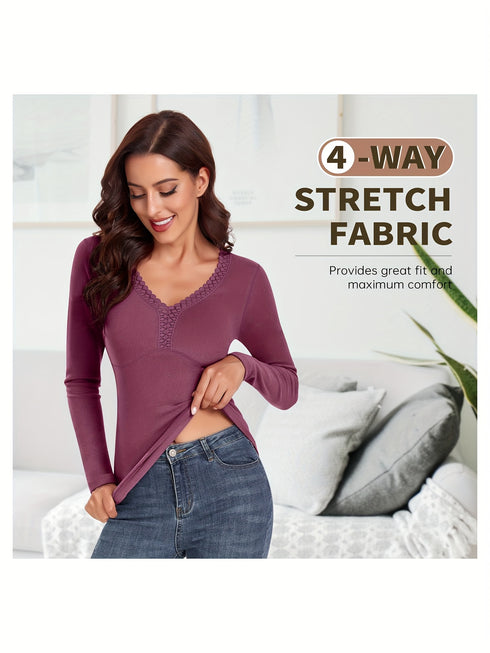 Thermo-Langarmhemd für Damen | Slim Fit Unterhemd Winter-Basisschicht