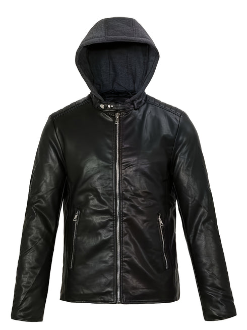Raukor Herren Lederjacke mit Kapuze – matt schwarz Motorradstyle