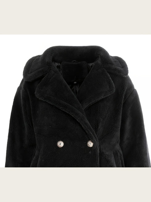 LANGER DAMEN JACKE PLÜSCH-WINTERMANTEL | MIT KAPUZE UND KNÖPFEN