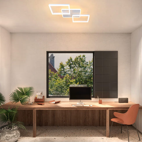GlowDeck LED Deckenlampe Dimmbar 48W – Moderne quadratische Deckenleuchte mit Fernbedienung für Wohnzimmer, Schlafzimmer, Küche und Esszimmer – Metall Schwarz/Weiß
