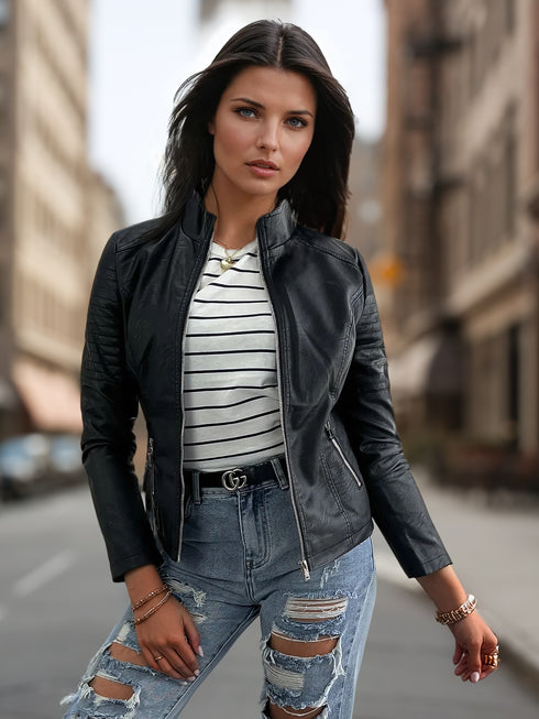 Damen Bikerjacke mit Stehkragen