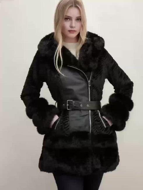 DAMEN JACKE PLÜSCH-KUNSTFELLMANTEL | MIT GÜRTELDESIGN