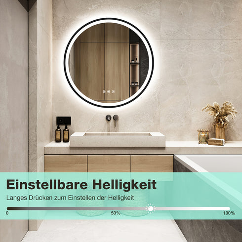 Aurelio | Runder LED Badspiegel Schwarz Gold 60 cm