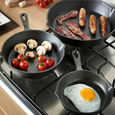 GussFeueri – 3er Set Gusseisenpfannen für Grill, Gas & Ofen | 17 cm, 21 cm, 26 cm | Für Steak, Rösti & mehr