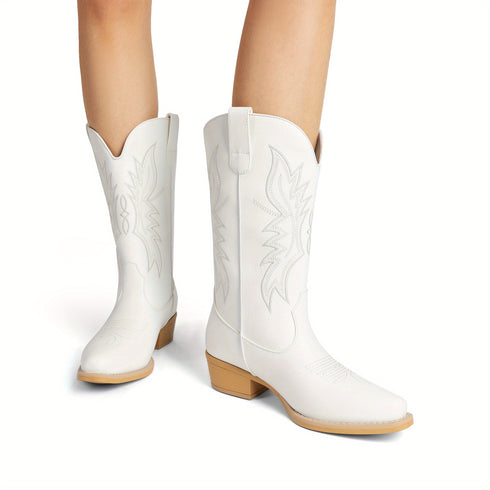 DAMEN WESTERN STIEFEL MIT BLOCKABSATZ – SLIP-ON MID-CALF BOOTS MODISCHE DAMENSTIEFEL