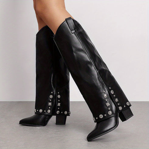 DAMEN ELEGANTE HAIFISCH-STIL FALTBARE STIEFEL