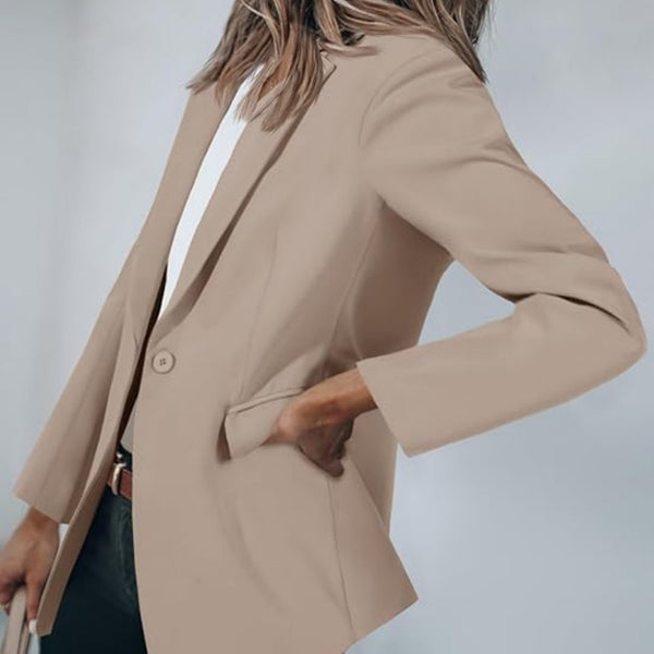 Beige Damen Bürojacke | klassische Blazerjacke mit Knopf
