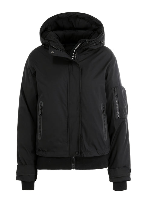 Daunenjacke Damen schwarz | Kurze Warme Winterjacke mit Kapuze