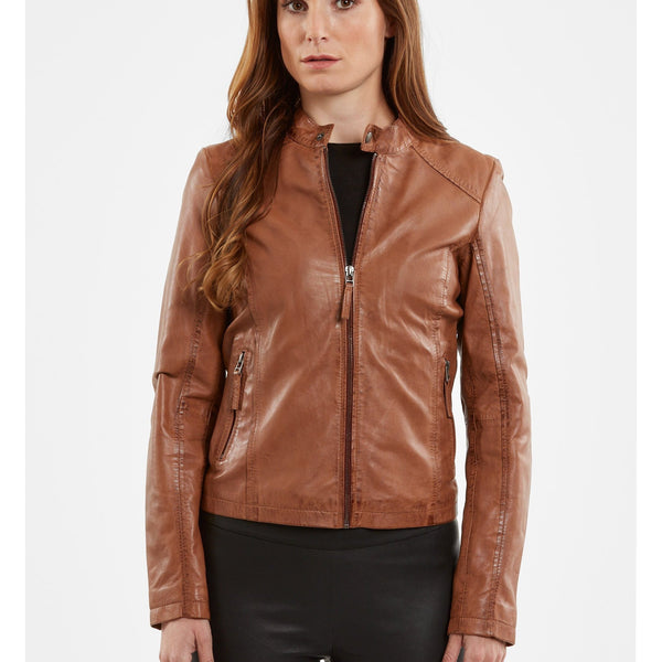 DAMEN LEDERJACKE AUS LAMMNAPPA IN COGNAC