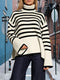 Übergroßer Damen Rollkragenpullover mit Streifen Pullover