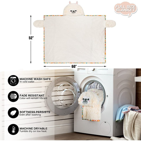 Flauschige Faultier-Kapuzendecke | mit Fleece und Handschuhen